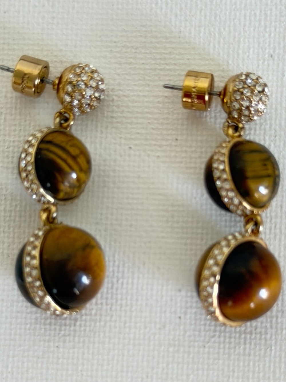 Michael Kors Tiger Eye Drop Earrings with Gold and Rhinestone Accents